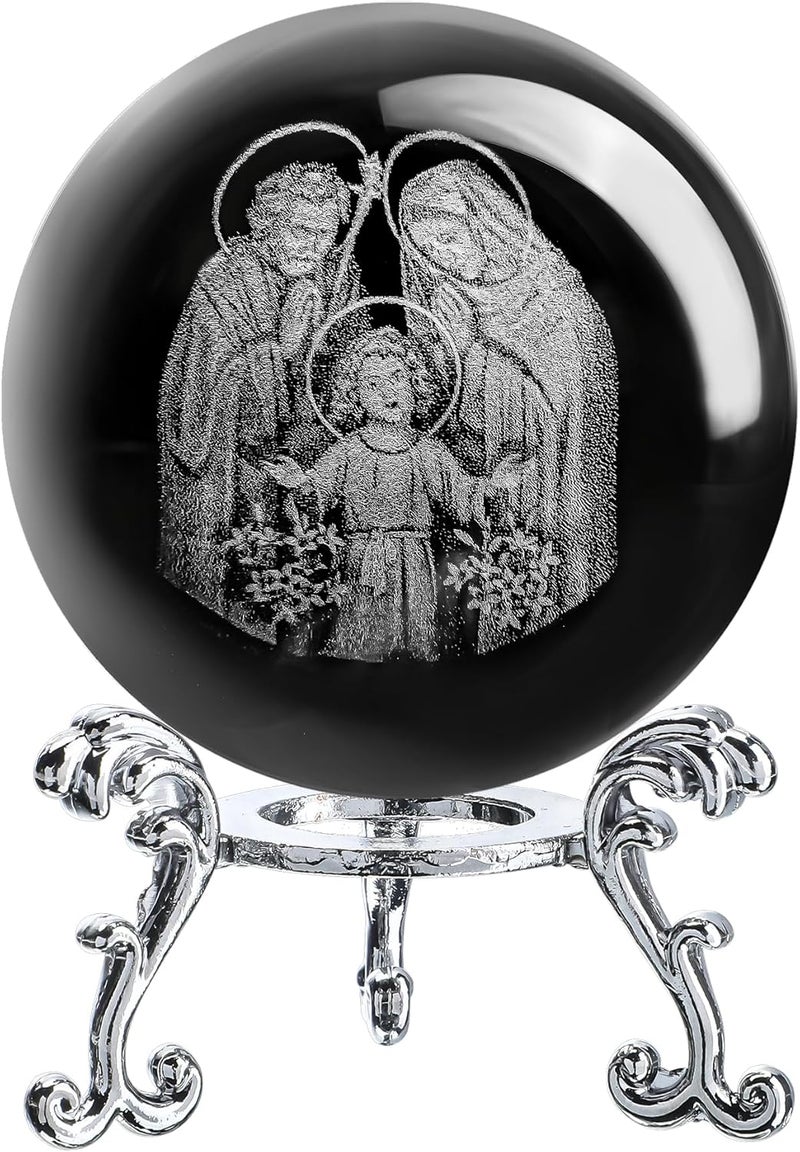 ZEERSHEE 3D Engraved Jesus Holy Family Crystal Ball Glass Jesus Statue Figurine Christian Religious Easter Gifts - Image 5